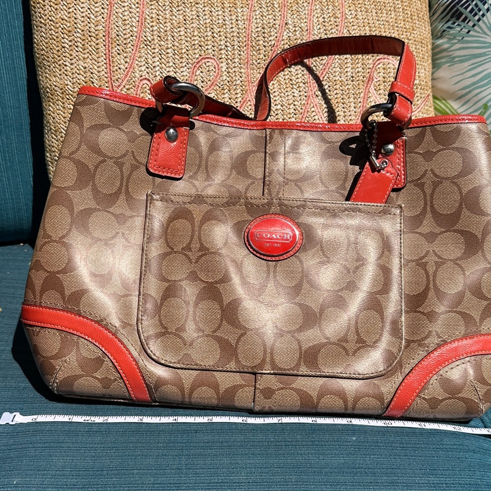 Coach Signature Brown and Orange Tote Bag